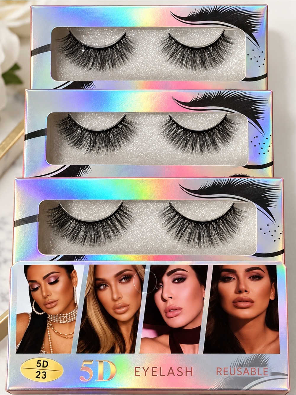 5D Black Dramatic False Eyelashes - Reusable